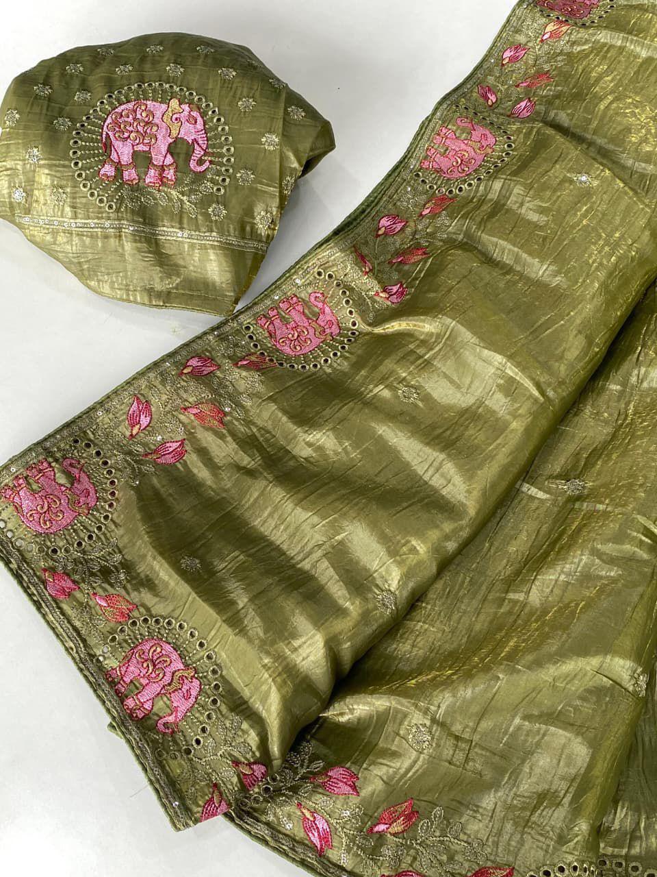 Pure crush silk saree with Embroidery Work